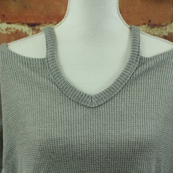 Anthropologie DELTTA Millipa Top Womens XXS Gray Knit Cold Shoulder $68 Slouchy - Picture 6 of 12